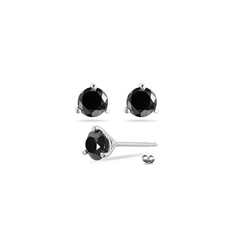 1.10 Cts of 4.00-4.50 mm AA Round Black Diamond Stud Earrings in 14K White Gold