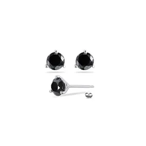 1.10 Cts of 4.00-4.50 mm AA Round Black Diamond Stud Earrings in 14K White Gold