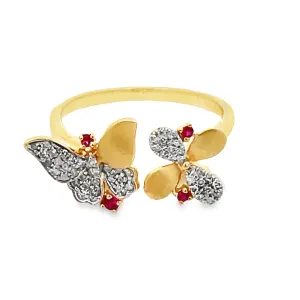 14K Butterfly Diamond & Ruby Ring