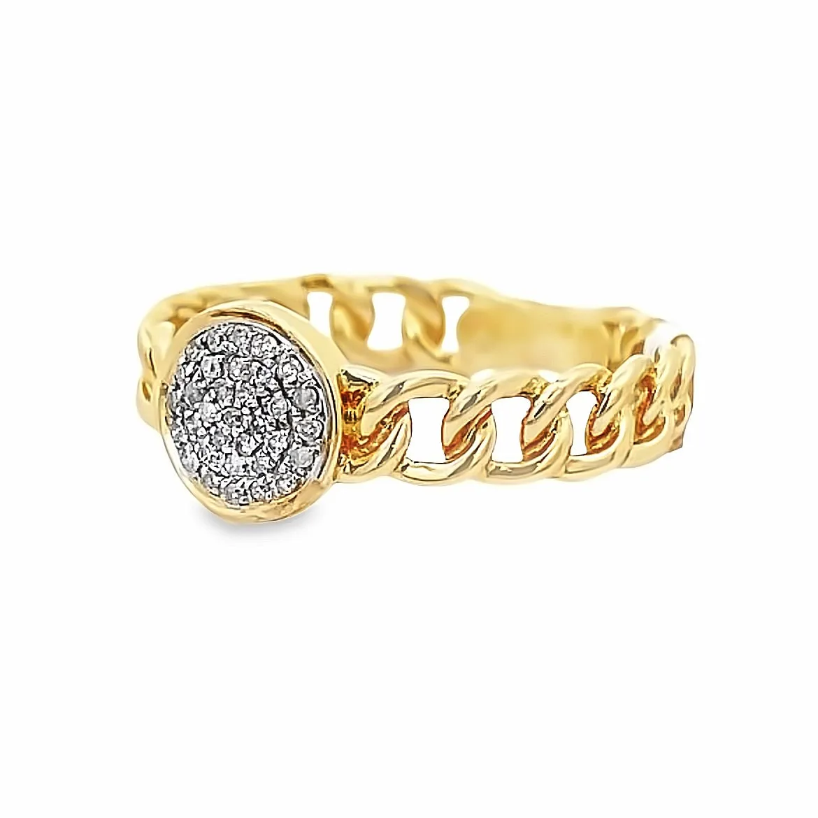 14K Circle Pave Link Ring