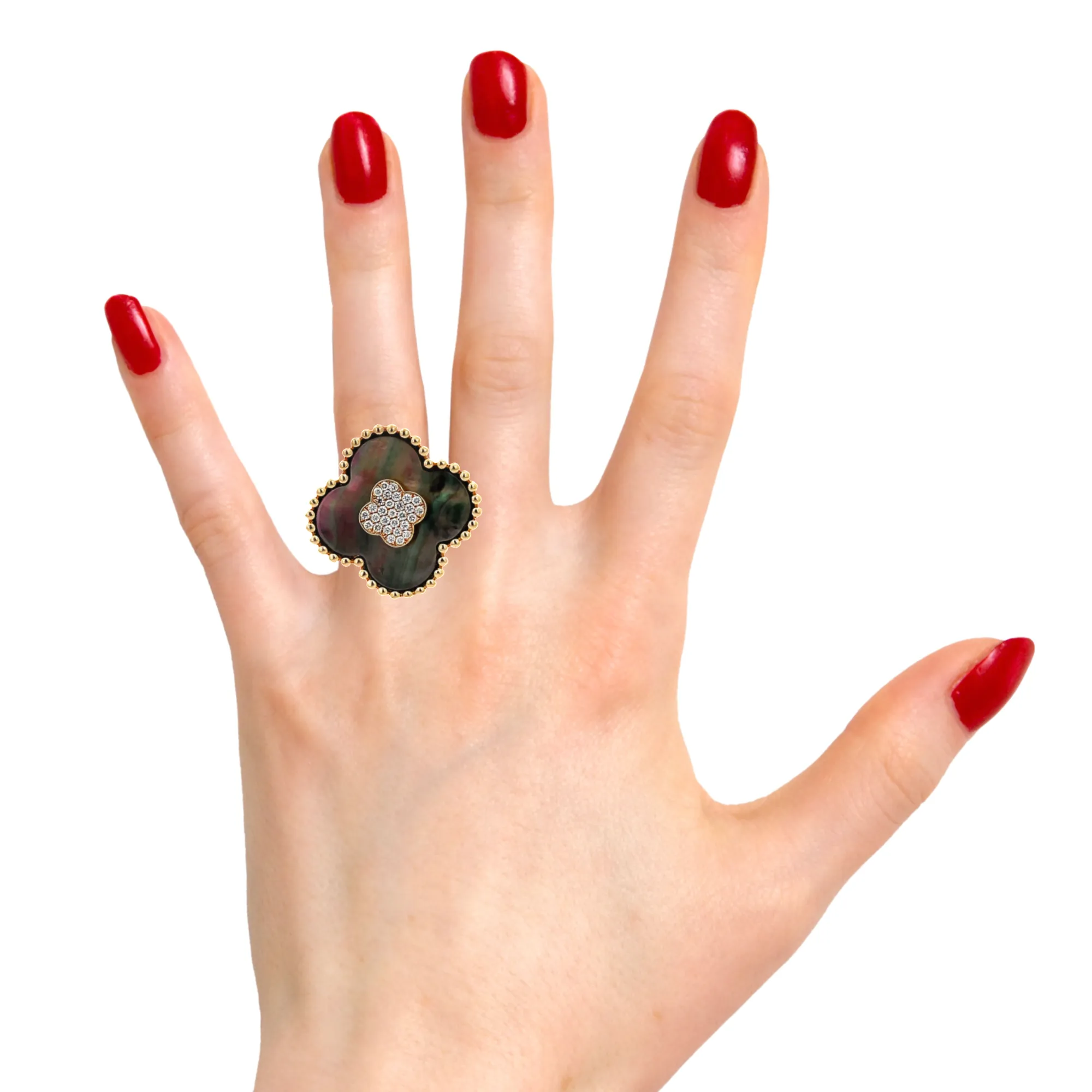 14K Mother of Pearl Clover Ring