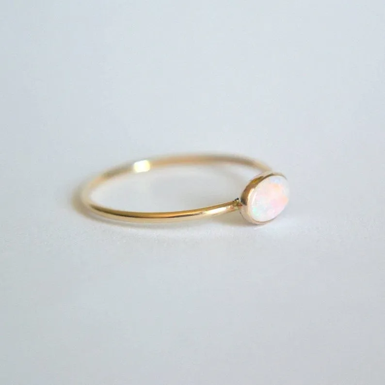 14k Oval Natural Opal Ring