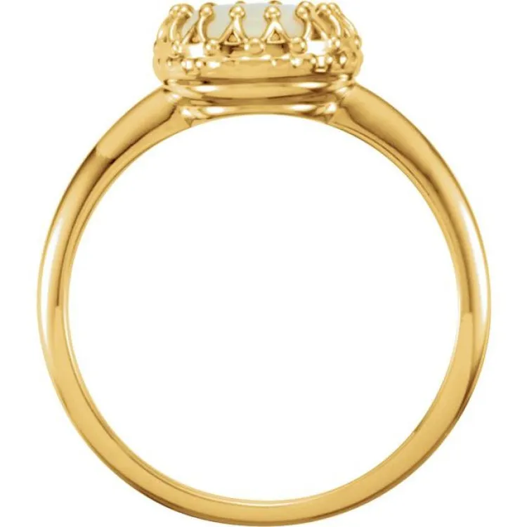 14K Yellow 8 mm Natural White Opal Crown Cabochon Ring