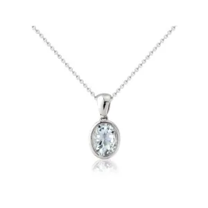 9ct White Gold Oval Aquamarine Pendant Necklace
