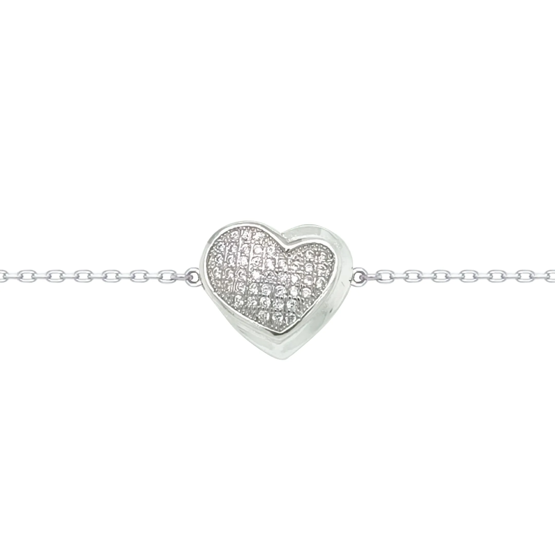 Asfour Craystal Chain Bracelet With Heart Inlaid With Zircon In 925 Sterling Silver-BD0144