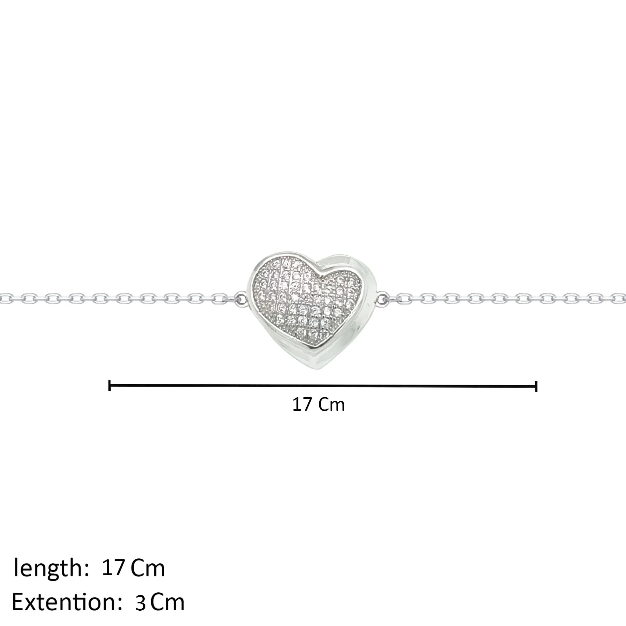 Asfour Craystal Chain Bracelet With Heart Inlaid With Zircon In 925 Sterling Silver-BD0144