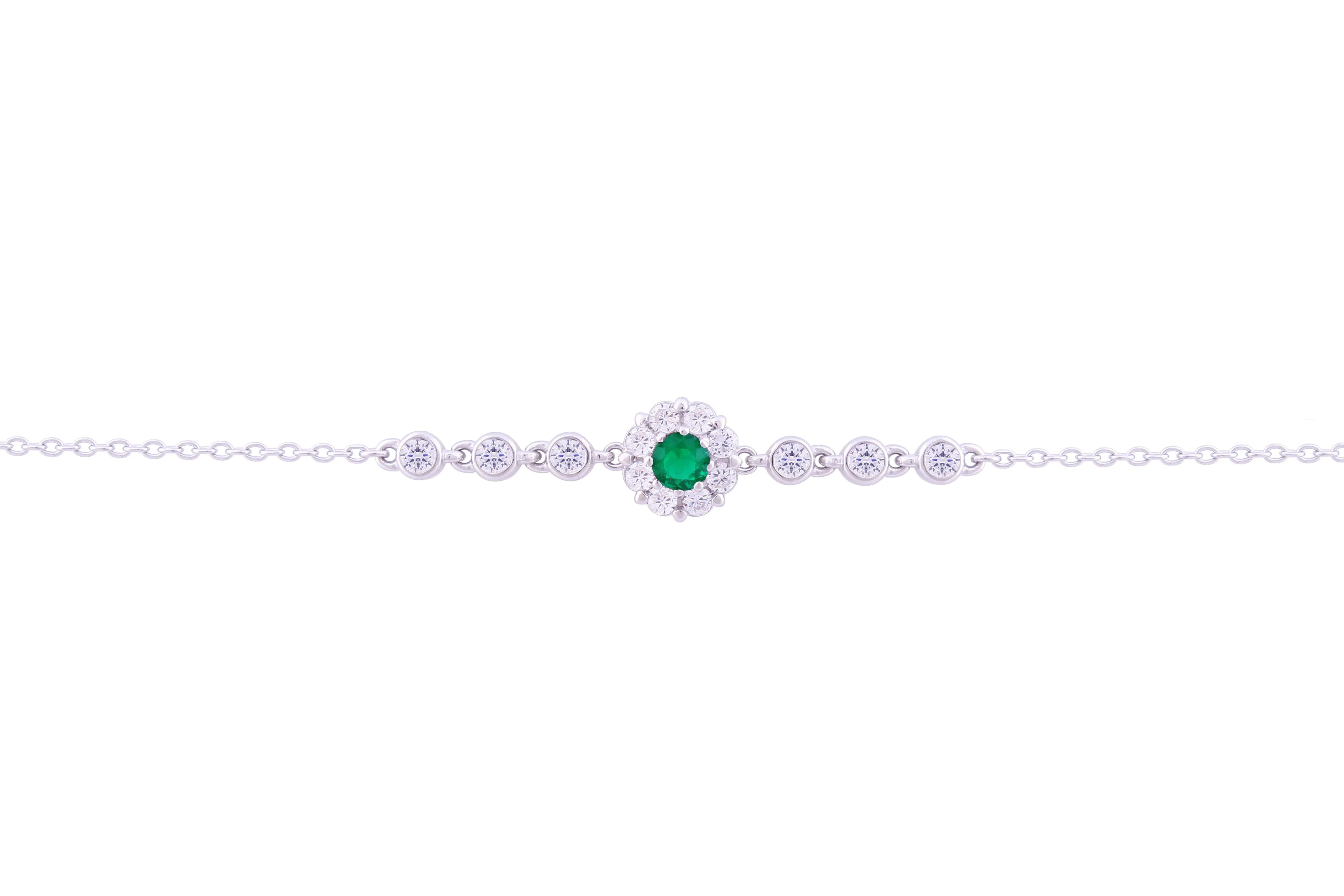 Asfour Crystal Chain Bracelet Inlaid With Emerald Zircon Stone In 925 Sterling Silver-BR0563-WG