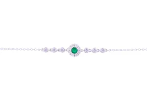 Asfour Crystal Chain Bracelet Inlaid With Emerald Zircon Stone In 925 Sterling Silver-BR0563-WG