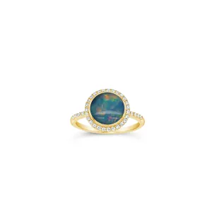Black Opal & Diamond Halo Ring
