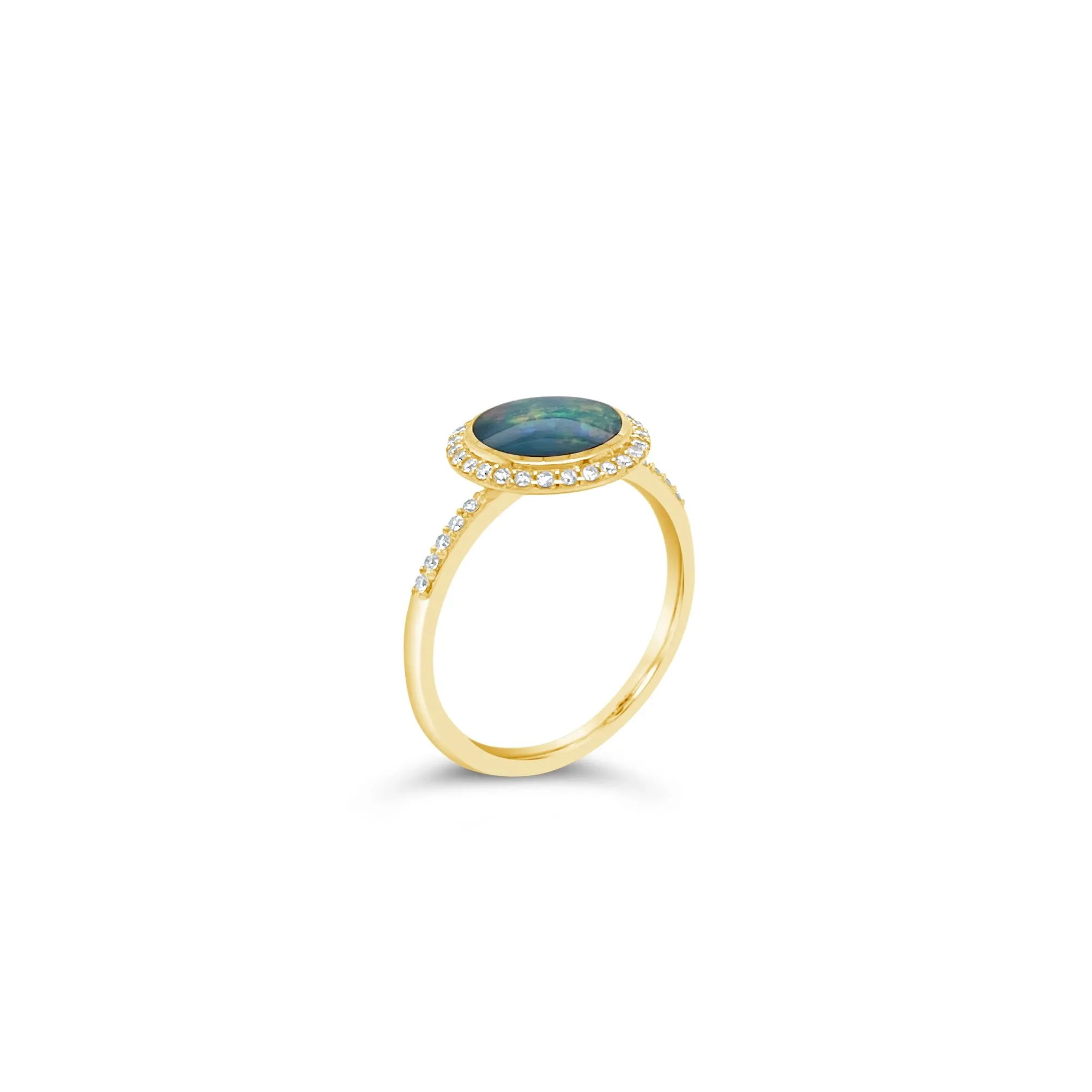 Black Opal & Diamond Halo Ring