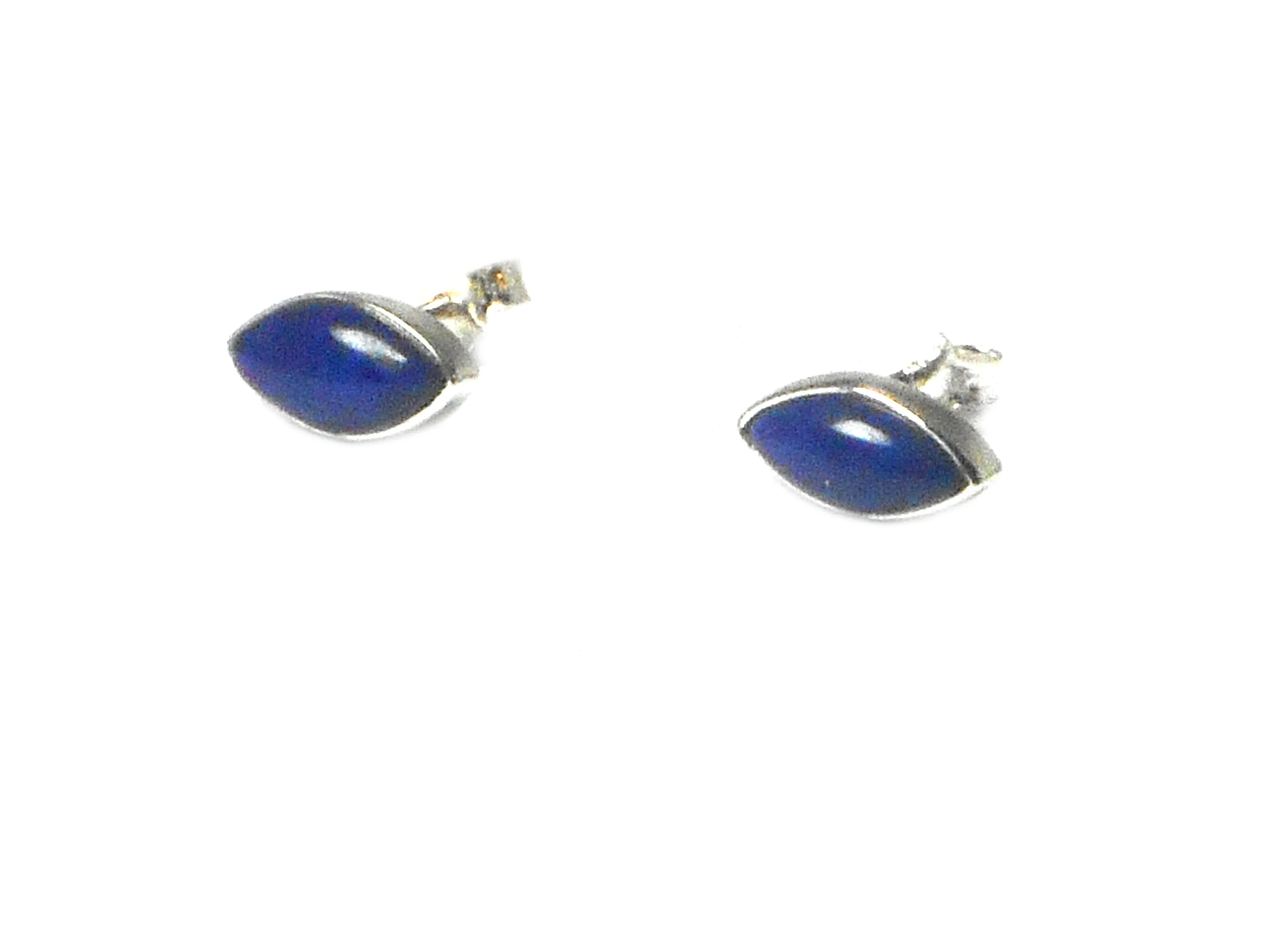 Blue LAPIS LAZULI Marquise Sterling Silver Stud Earrings 925 - 5 x 10 mm