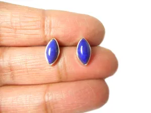 Blue LAPIS LAZULI Marquise Sterling Silver Stud Earrings 925 - 5 x 10 mm