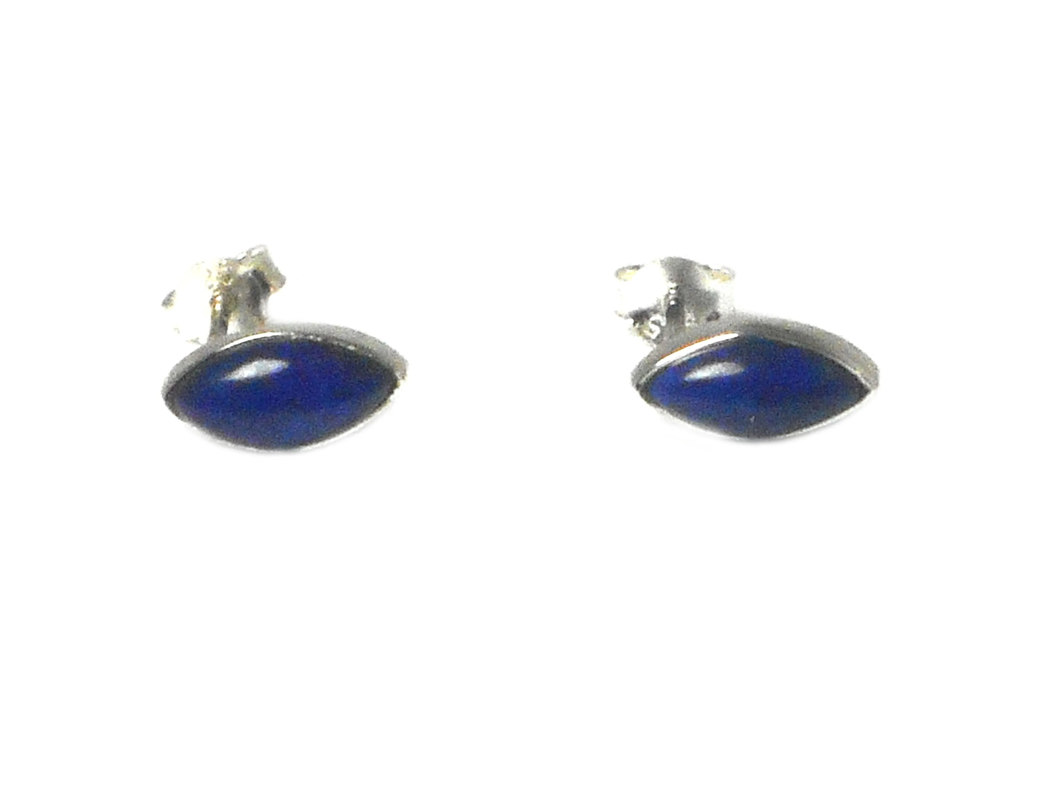 Blue LAPIS LAZULI Marquise Sterling Silver Stud Earrings 925 - 5 x 10 mm