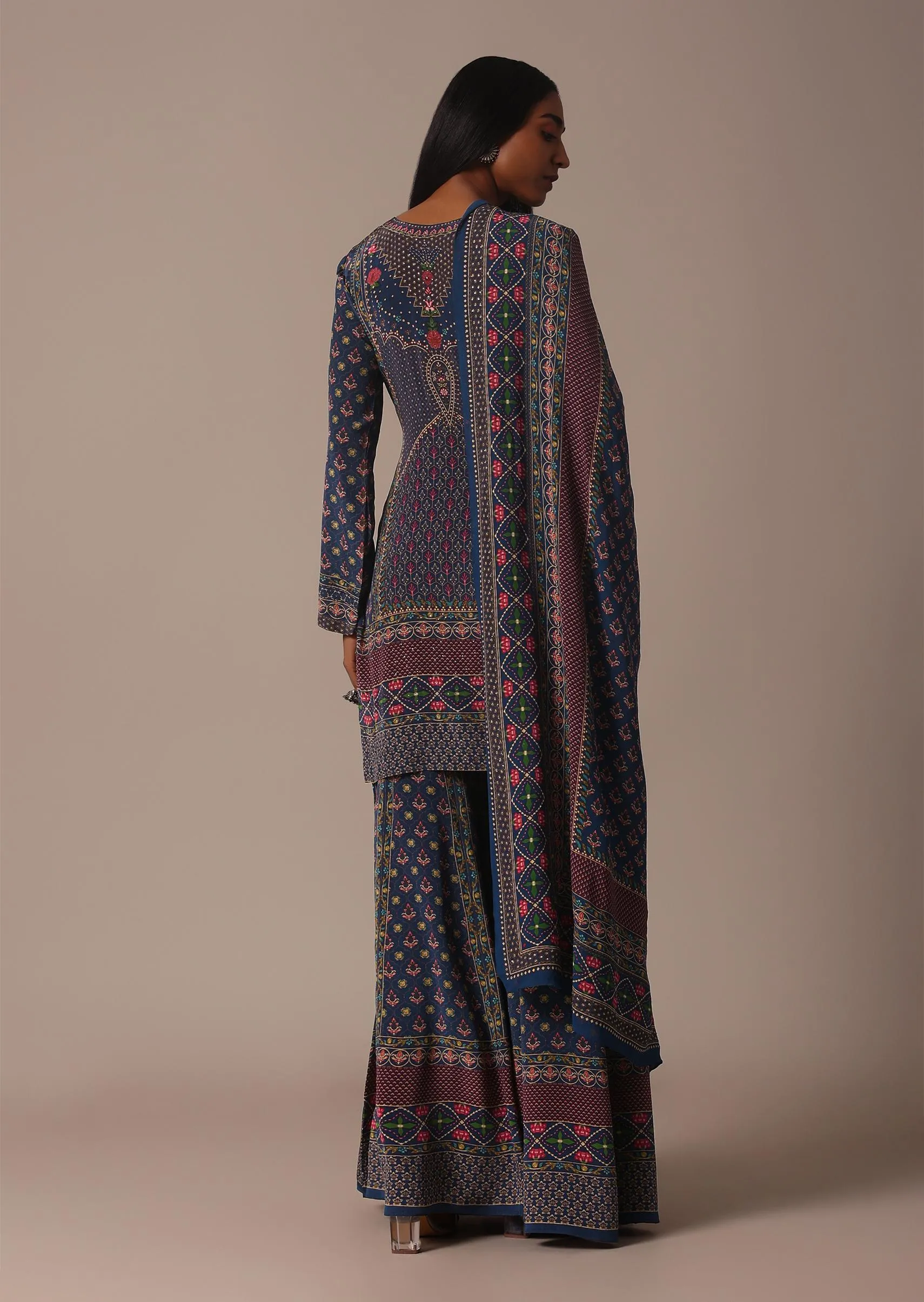 Blue Sharara Set With Printed And Stone Embellished Kurta