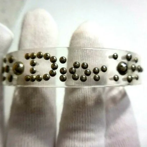 Dior Clear Lucite Cuff Bracelet w Gunmetal Studs