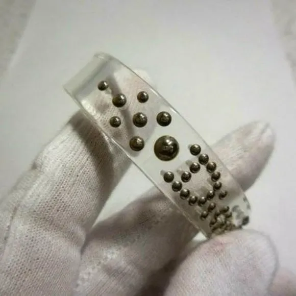Dior Clear Lucite Cuff Bracelet w Gunmetal Studs