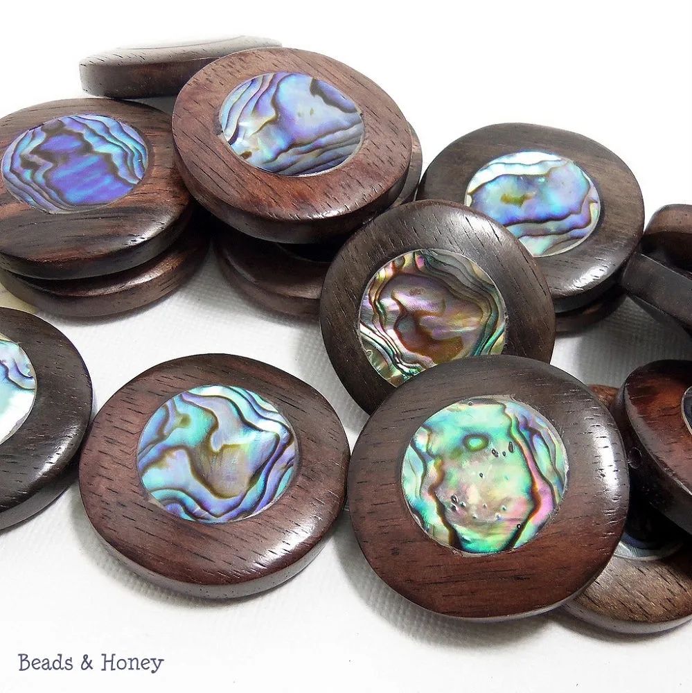 Ebony Wood with Abalone Shell Circle 30mm (6pcs)