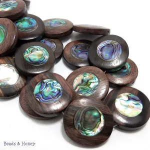 Ebony Wood with Abalone Shell Circle 30mm (6pcs)
