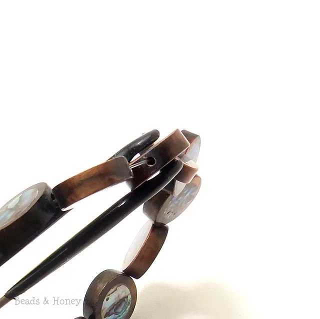 Ebony Wood with Abalone Shell Coin Flat 15mm (12pcs)
