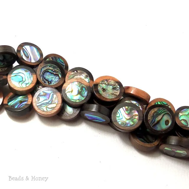 Ebony Wood with Abalone Shell Coin Flat 15mm (12pcs)