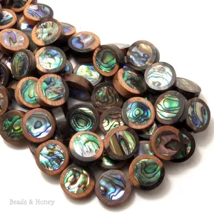 Ebony Wood with Abalone Shell Coin Flat 15mm (12pcs)