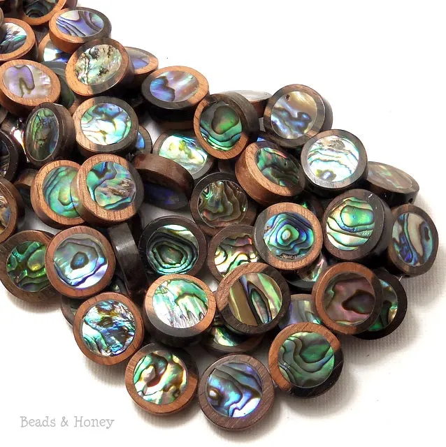 Ebony Wood with Abalone Shell Coin Flat 15mm (12pcs)