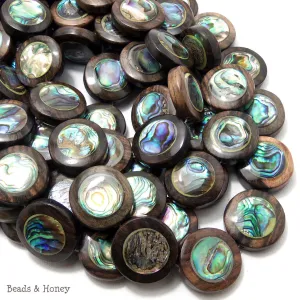 Ebony Wood with Abalone Shell Coin Flat 20mm (10pcs)