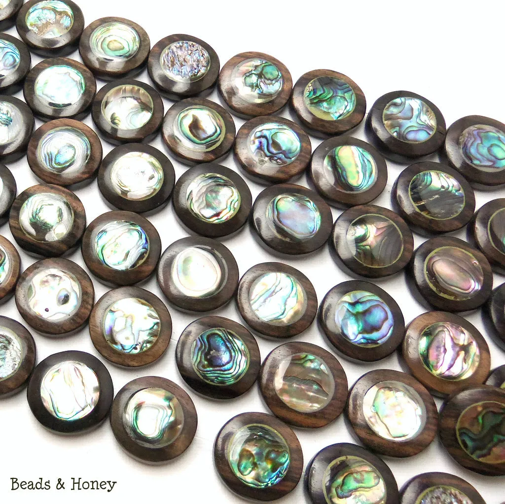 Ebony Wood with Abalone Shell Coin Flat 20mm (10pcs)