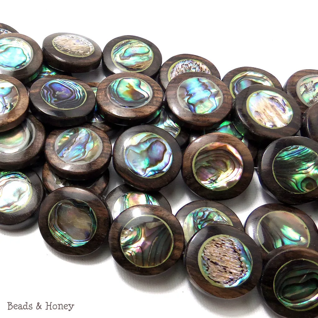 Ebony Wood with Abalone Shell Coin Flat 20mm (10pcs)