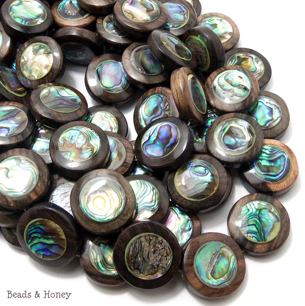 Ebony Wood with Abalone Shell Coin Flat 20mm (10pcs)