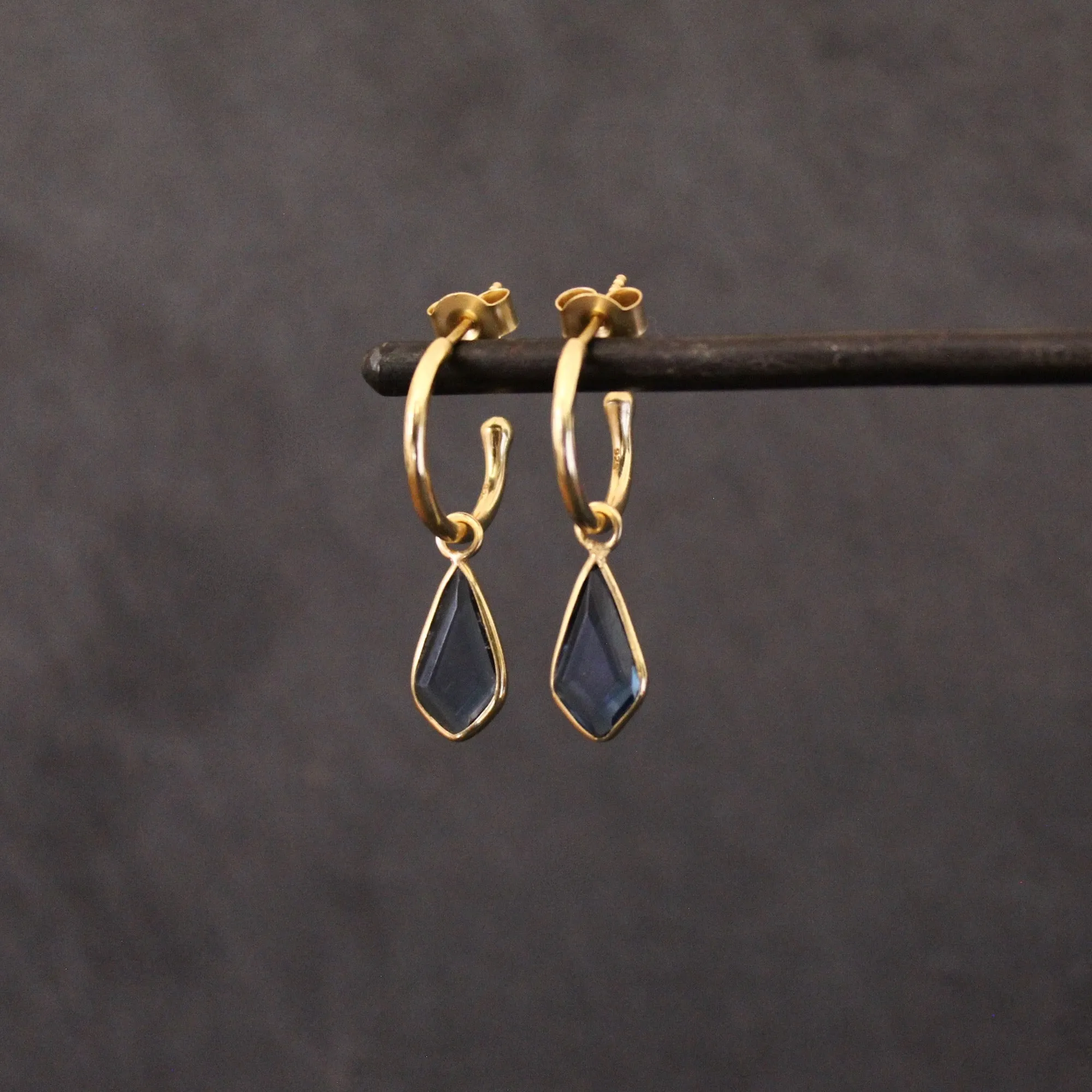 Gold and Gemstone Kite Charm Hoops