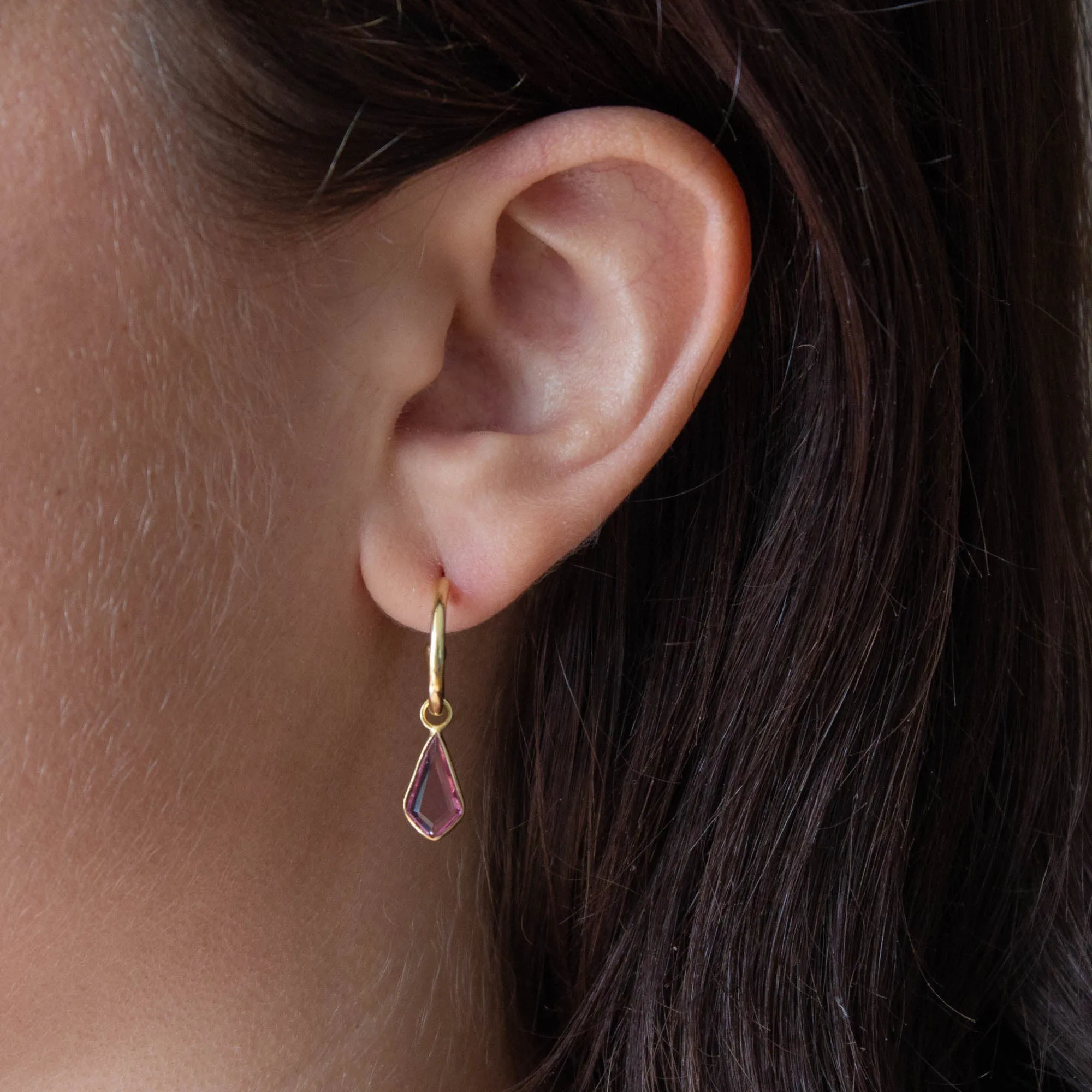 Gold and Gemstone Kite Charm Hoops