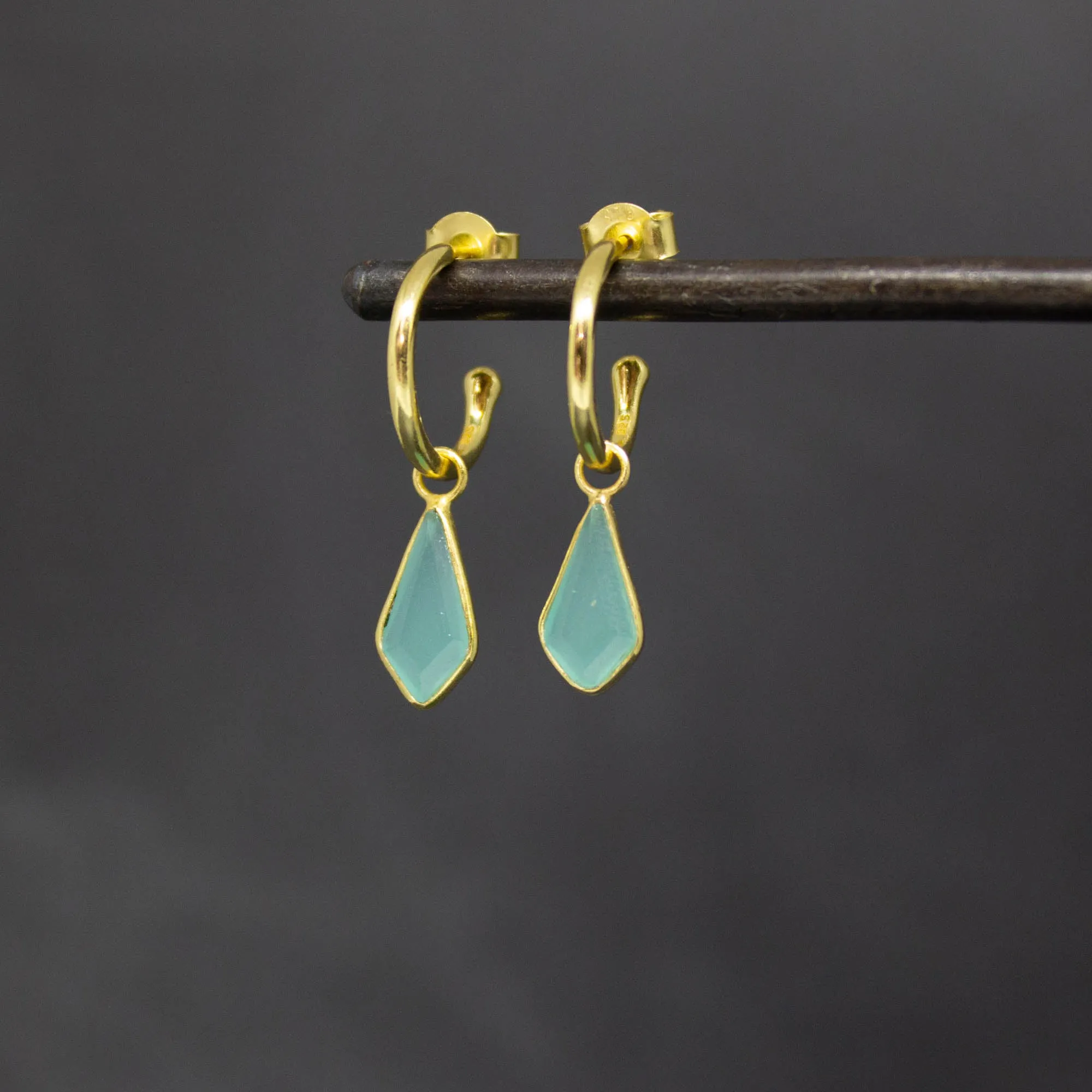 Gold and Gemstone Kite Charm Hoops