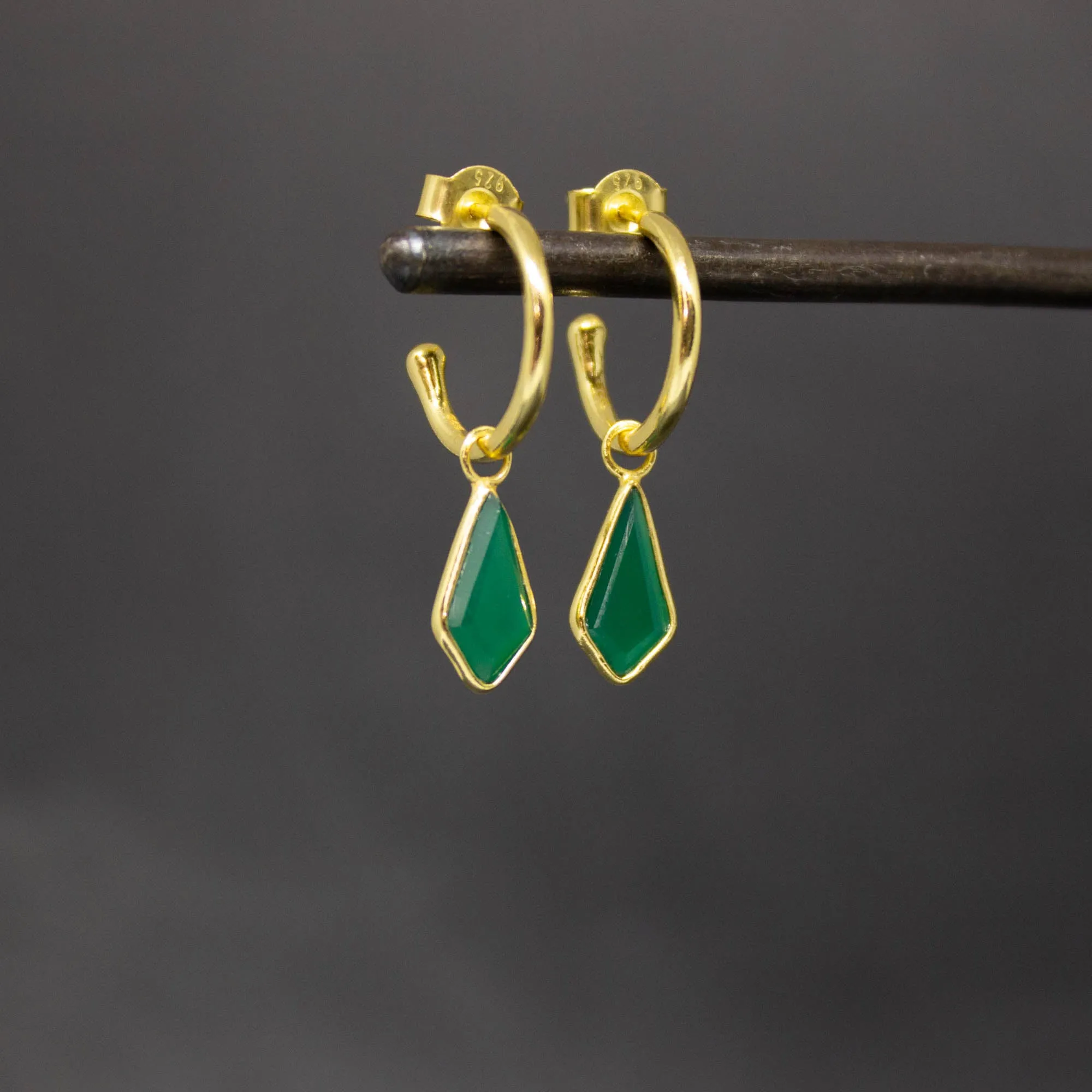 Gold and Gemstone Kite Charm Hoops