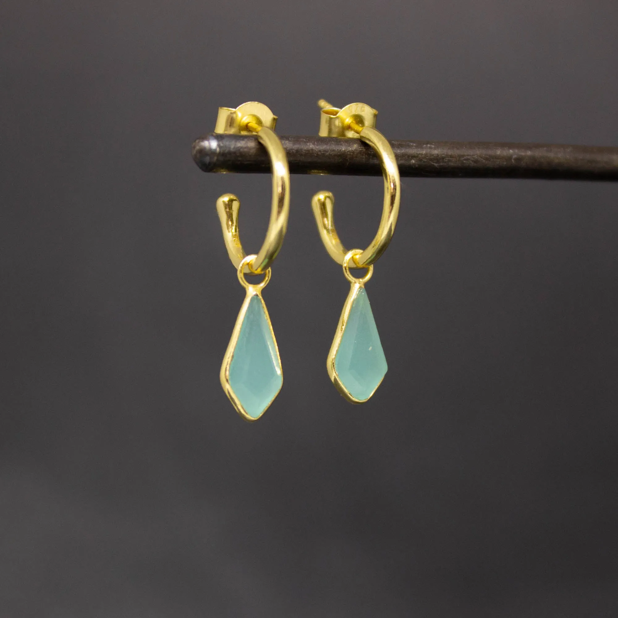Gold and Gemstone Kite Charm Hoops
