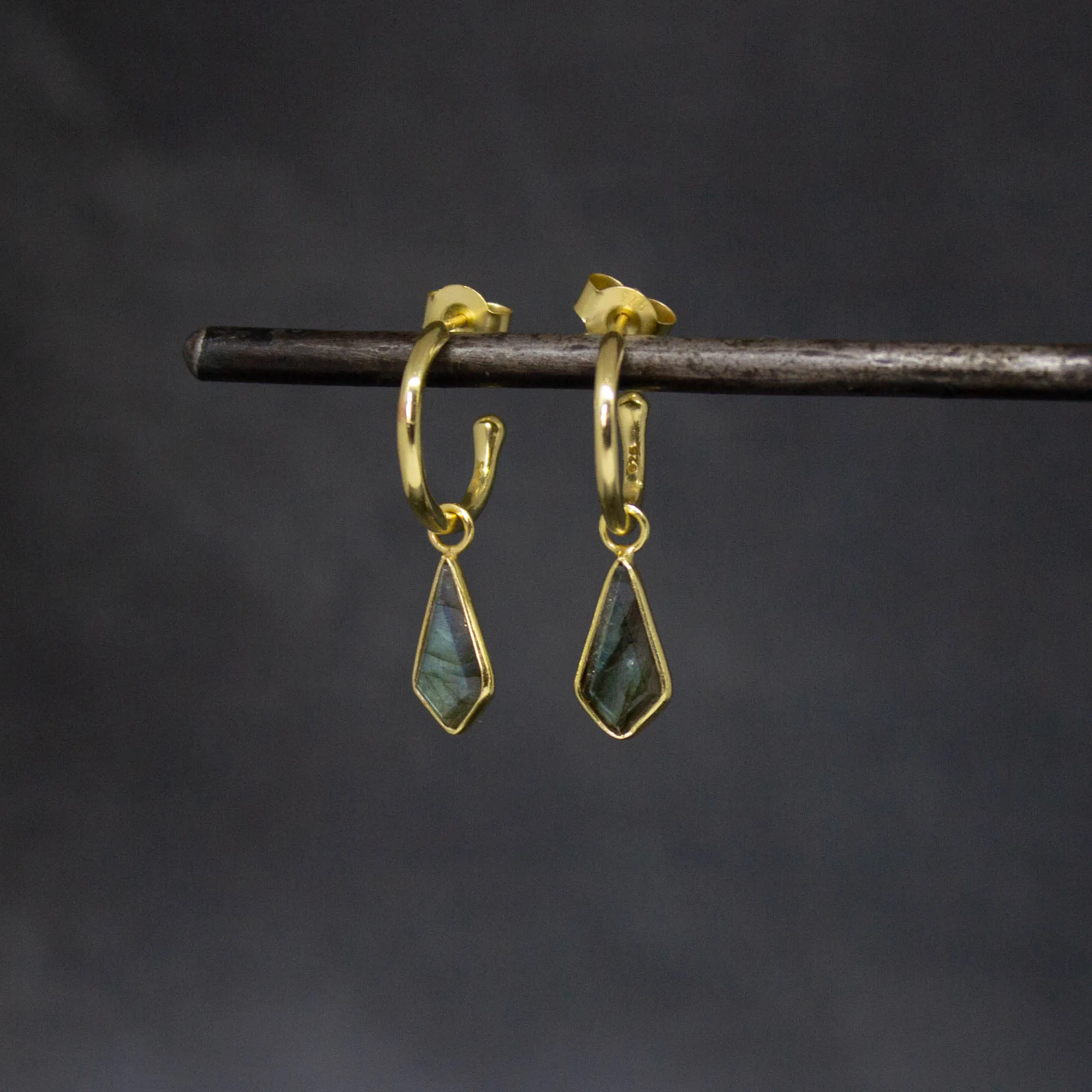 Gold and Gemstone Kite Charm Hoops