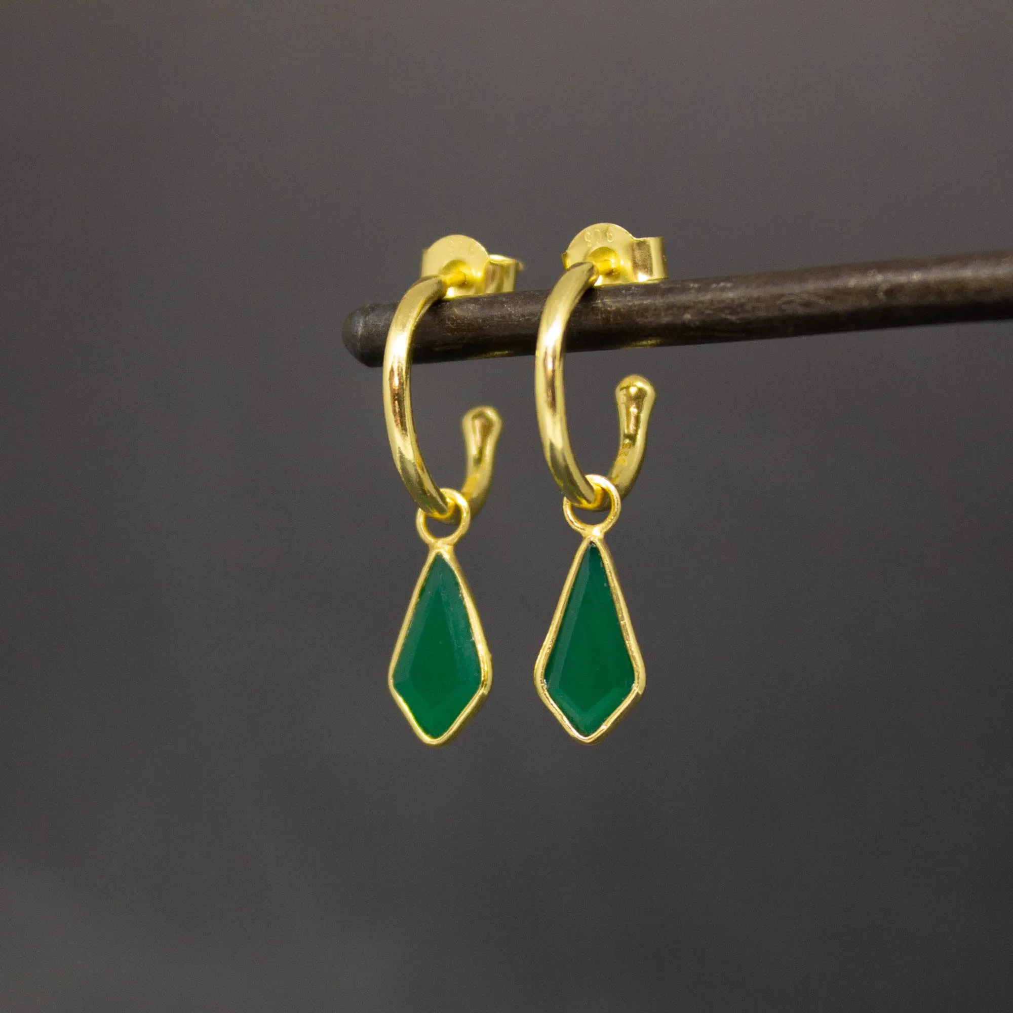 Gold and Gemstone Kite Charm Hoops