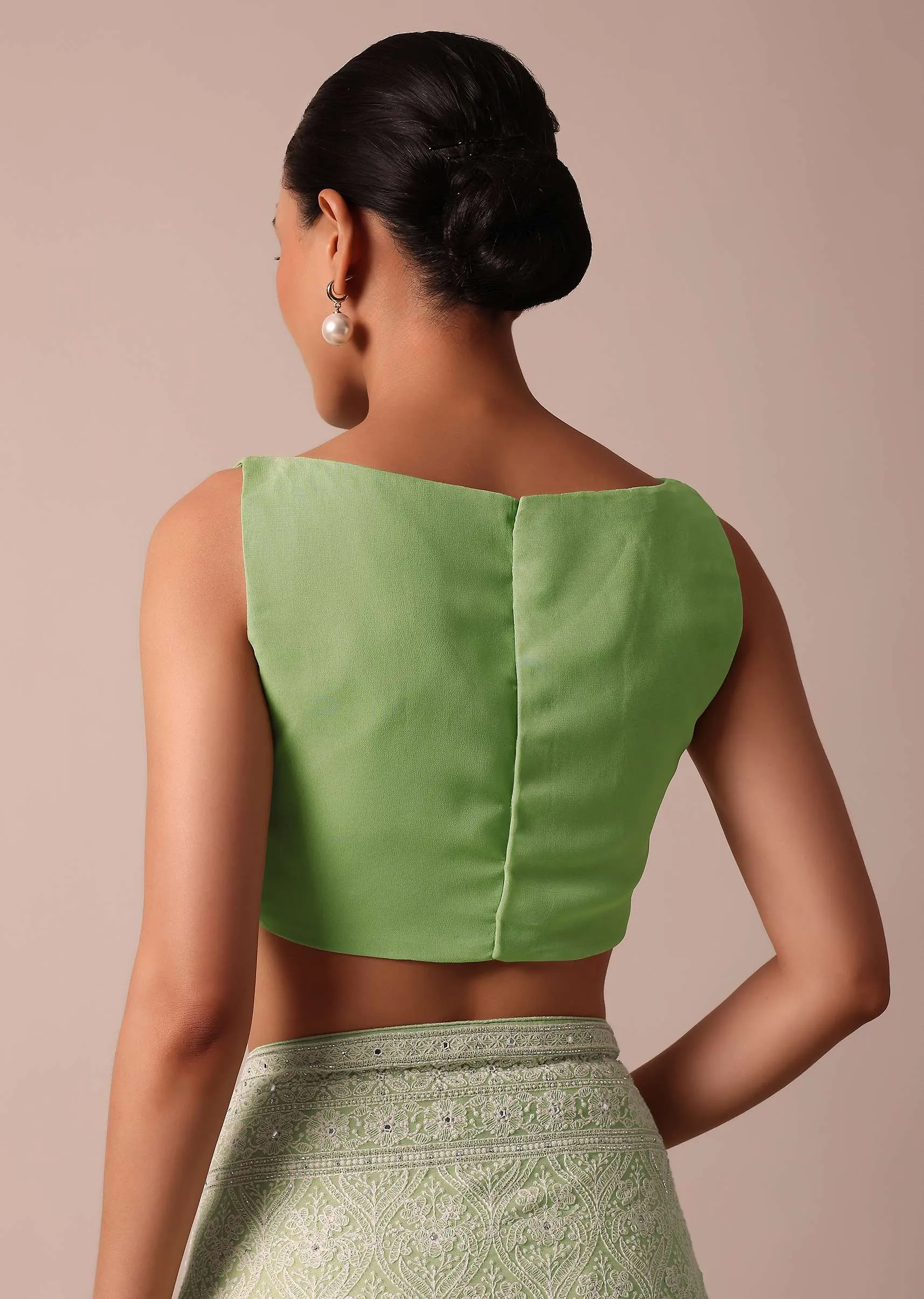 Green Lucknowi Chikankari Sequin Saree In Georgette With Unstitched Blouse Piece