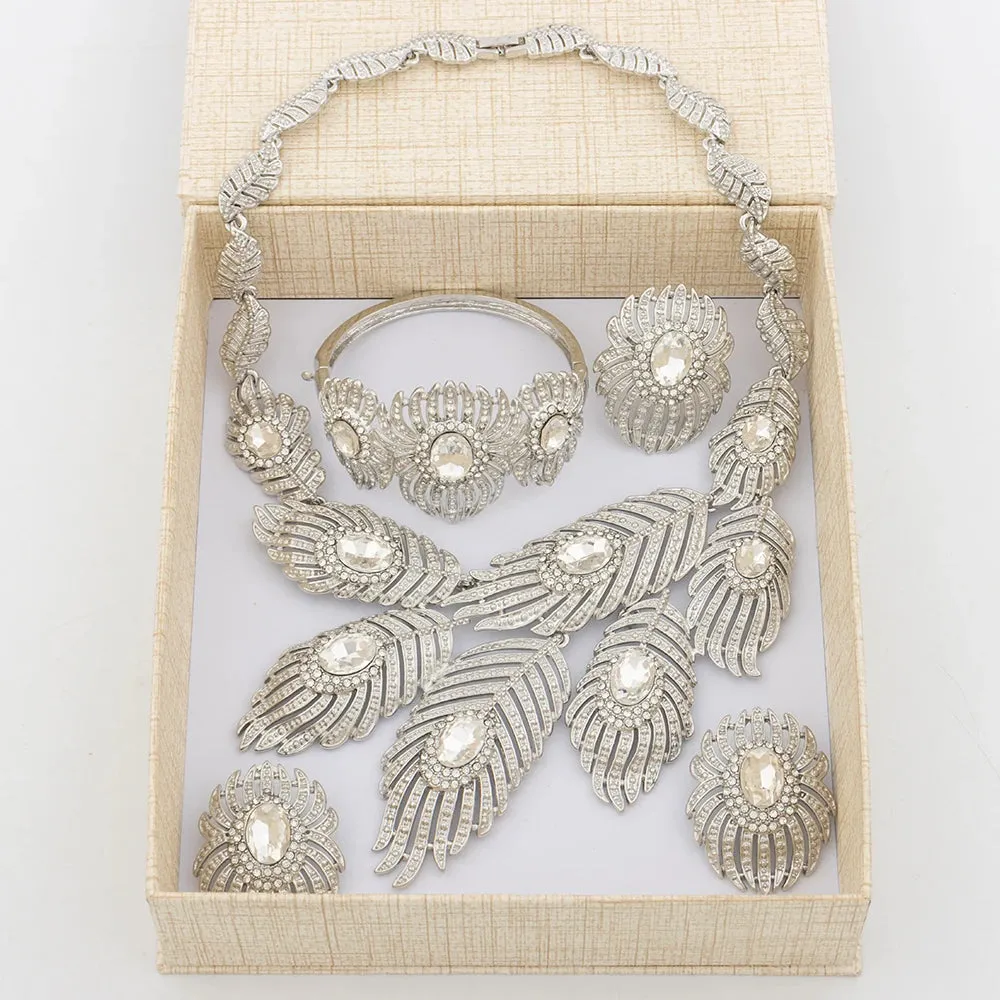 Italian Gold Plated Jewelry Set for Women Round Zircon Earrings