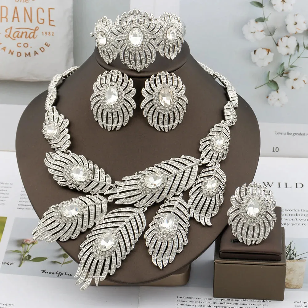 Italian Gold Plated Jewelry Set for Women Round Zircon Earrings