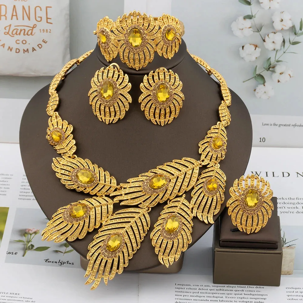 Italian Gold Plated Jewelry Set for Women Round Zircon Earrings