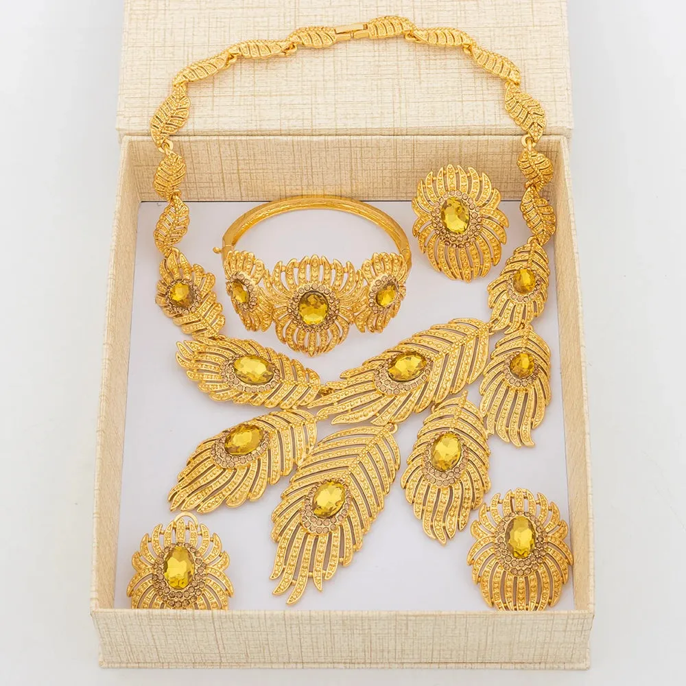 Italian Gold Plated Jewelry Set for Women Round Zircon Earrings