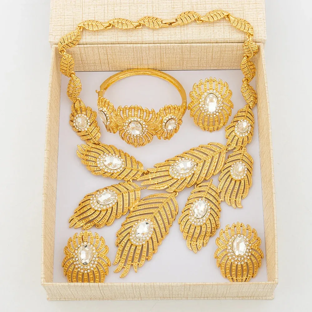Italian Gold Plated Jewelry Set for Women Round Zircon Earrings