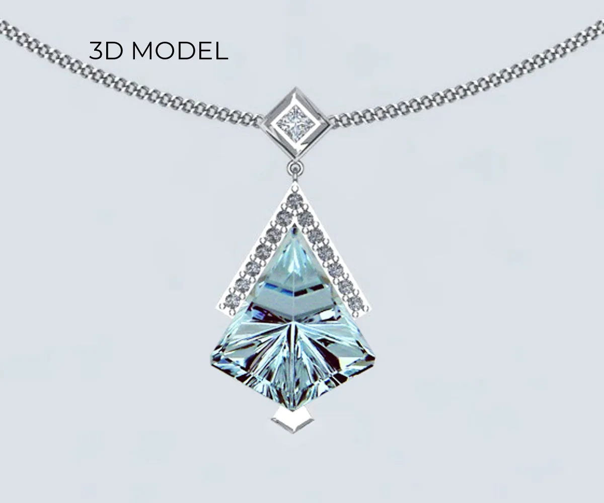 Kite-shaped Aquamarine and Diamond Necklace