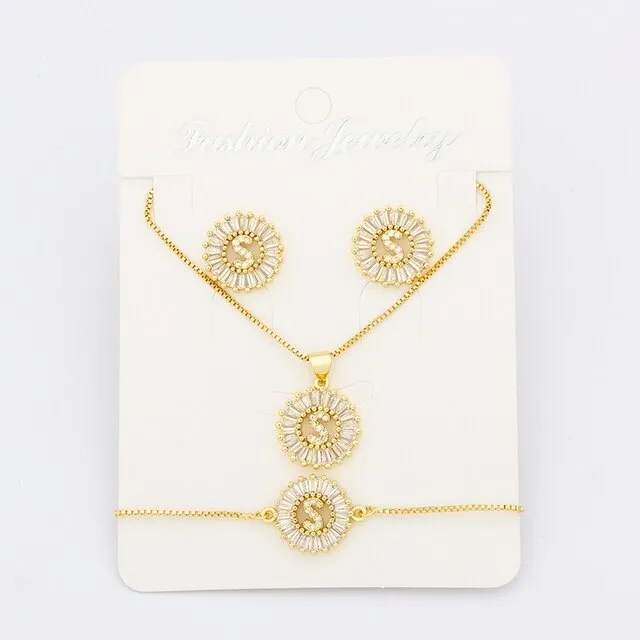 Letters Necklace Earrings Bracelet Jewelry Sets