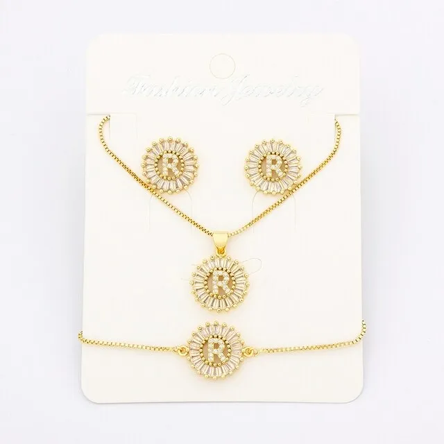 Letters Necklace Earrings Bracelet Jewelry Sets