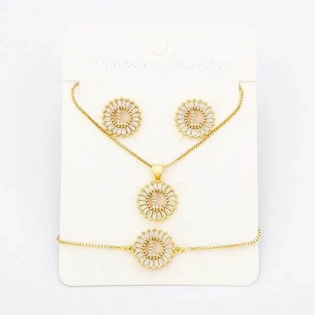 Letters Necklace Earrings Bracelet Jewelry Sets