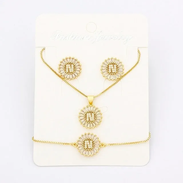 Letters Necklace Earrings Bracelet Jewelry Sets