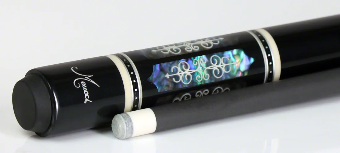 Meucci 21st Century 3 Black - Abalone Pearl - Black Wrap Pool Cue with Carbon Shaft - 2103BKABBKC