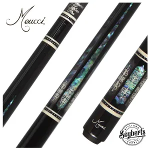 Meucci 21st Century 3 Black - Abalone Pearl - Black Wrap Pool Cue with Carbon Shaft - 2103BKABBKC